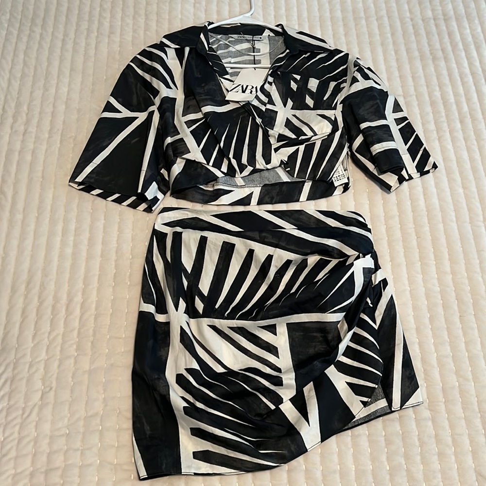 ZARA Cropped Print Top & Skirt